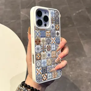 Magnetic Compatible Case for iPhone 17 16 E Pro Max 15 Plus 14 13 12 11 XS XR, Kawaii Vintage Tile Patterns Pattern | Lightweight, Shockproof, Silicone, Aesthetic, and Scratch Resistant