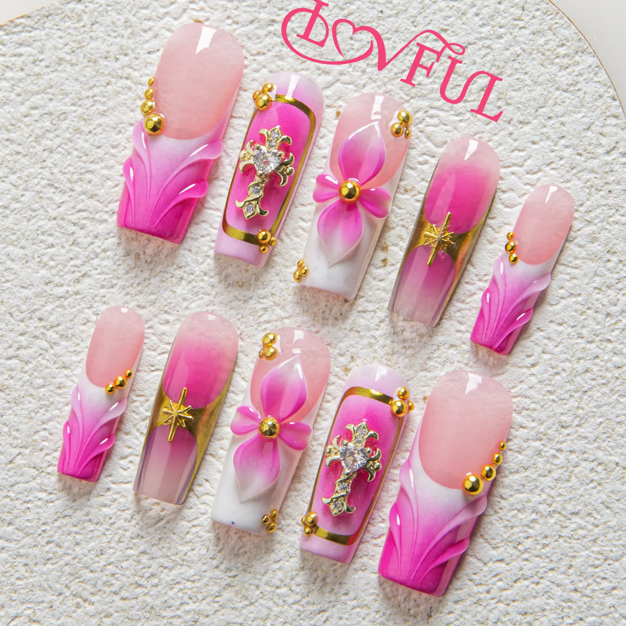 Lovful | H547 Bubblegum Reef Handmade Acrylic Press On Nails | 10PCS Reusable Salon Quality 2025 New #DealsForYouDays