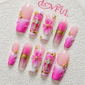Lovful | H547 Bubblegum Reef Handmade Acrylic Press On Nails | 10PCS Reusable Salon Quality 2025 New