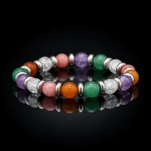Women's Leadership Bracelet: Clear Quartz, Red Aventurine, Green Aventurine, Amethyst, Chalcedony and Silver