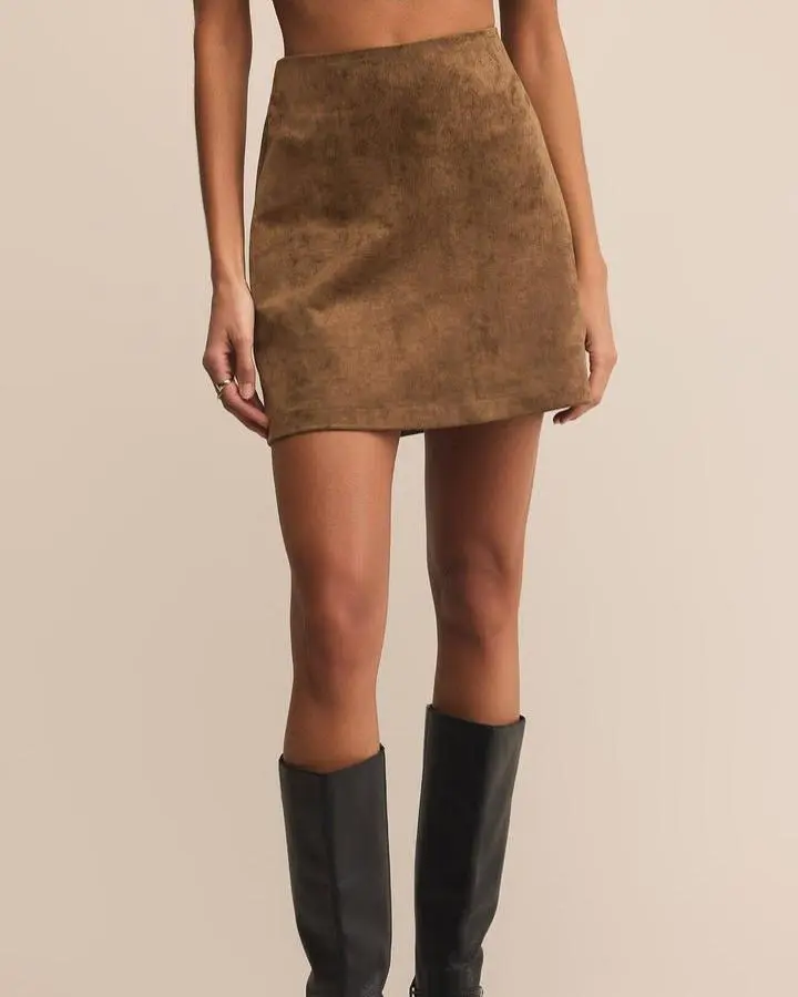 Cierra Suede Mini Skirt Coconut