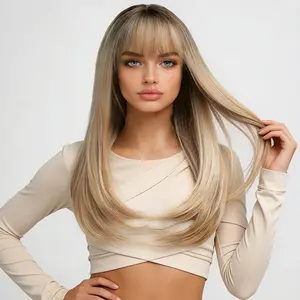 AOLIDA-JUDY Mixed Blonde 24 Inches Long Straight Silky Glueless Synthetic Wig for Everyday & Special Wear Radiant Blonde Shade