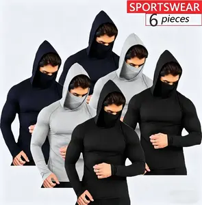 [NEW 6pcs] 2026 Men's Quick-Dry Sports Hoodies Face Mask Breathable Sun Protection for Fishing,outdoor, Running & Casual Attire Activewear graphic tees