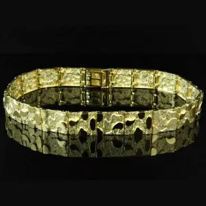 14K Yellow Gold Finish Brass Nugget Hip Hop Style Party Wear Bracelet 15mm 8" Jewelry Accessory for Stylish Outfits For Unisex Men Women