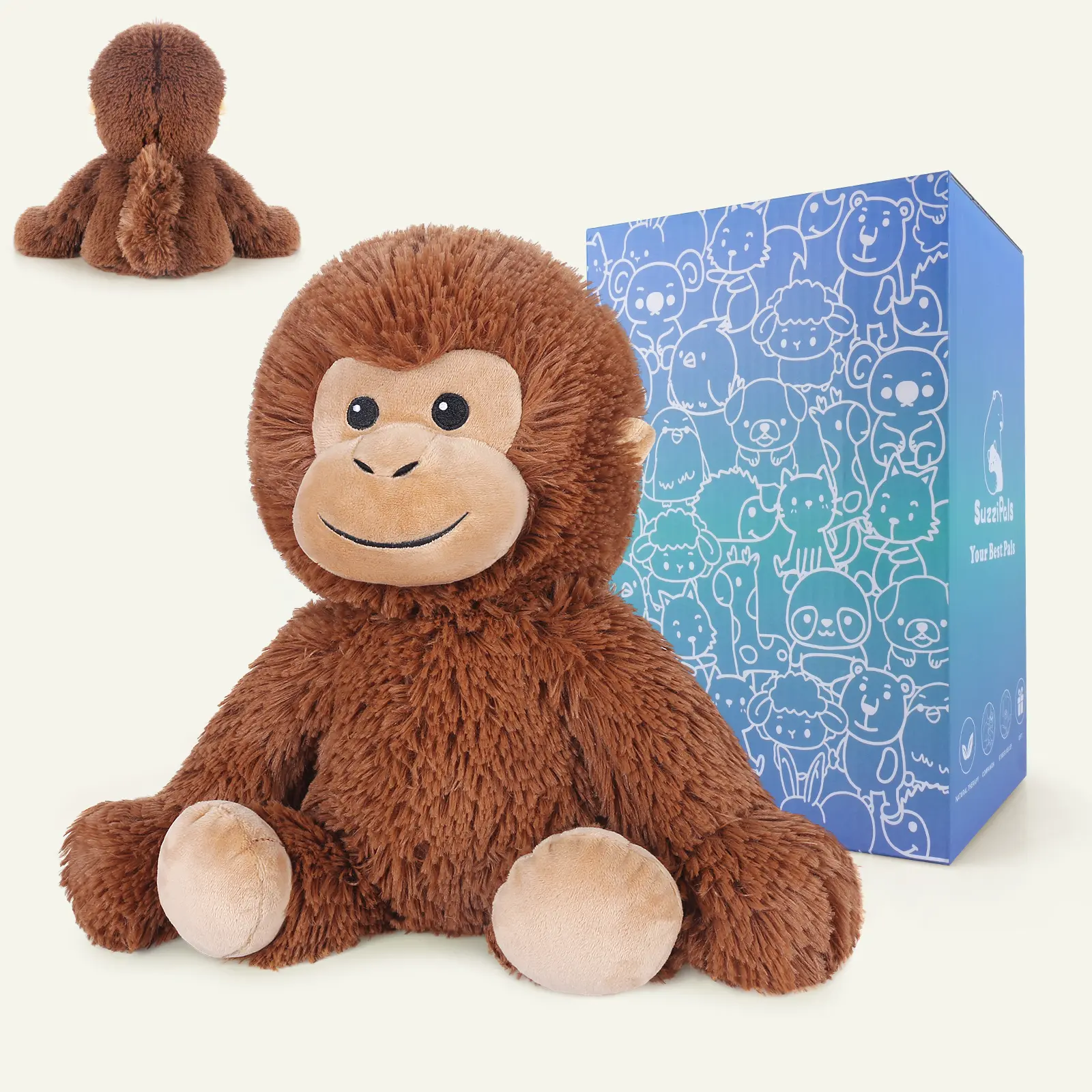 10" 1.6lb Microwave-Safe Flaxseed Lavender Scented Monkey Plush Heating Pad - Soft Stuffed Animals, Heatable-Coolable Polyester Pad for Cramps, Boxing & Package Delivery Box Use, Ideal Gift for Friends