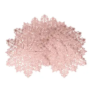 REGALWOVEN 6pcs Snowflake Shape Placemats, Kitchen Table Mat, Seasonal Holiday Christmas Place Mats for Party Dining Table 15inch Rose Gold