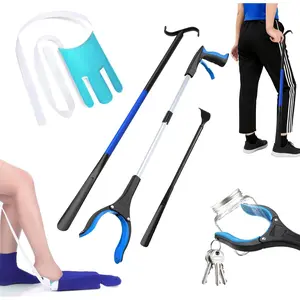 Assistive Device No Bending Kit for Elderly -Sock Aids, Foldable with 360 °   Rotating Jaw &, Long Shoe Horn Handle & Dressing Stick & Back Scratcher for Seniors, Disabled