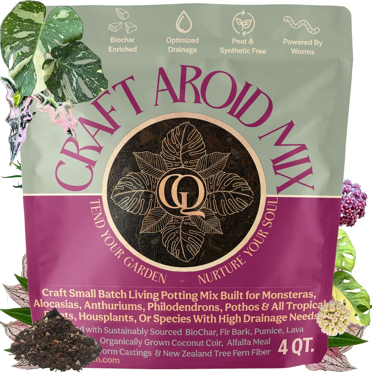 Craft Aroid Potting Mix- Elite Alocasia, Philodendron, Monstera Soil Mix, Chunky, Well Draining Potting Soil for Indoor , All Tropical  & Houseplants, Synthetic & Peat Free 4QT