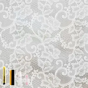 Frosted Window  Film, White Lace Stained Glass Window Film, Static Cling Removable  Decal, Sun Blocking Decorative Tint with Effect for , Doors and Office, 17.5 x 78.7 inch