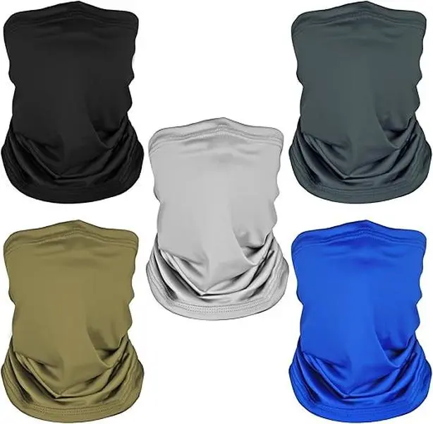 Unisex Neck Gaiter 5-Pack, Solid Polyester Cooling Face Mask, Breathable All-Season Headwear with UV Protection for Biking, Outdoor Dustproof Mask, Uv Protective, Elastic, 16'' X 9.5'', 16X9.5 In, Dust Resistance, Multi-Use Wear, Neck Gaiter Headwear, Hik