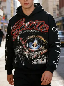 Men's Hooded Sweatshirt Autumn Winter Casual Street Fashion Street Style American Fashion Eye Element English Pattern Print Short Hoodie