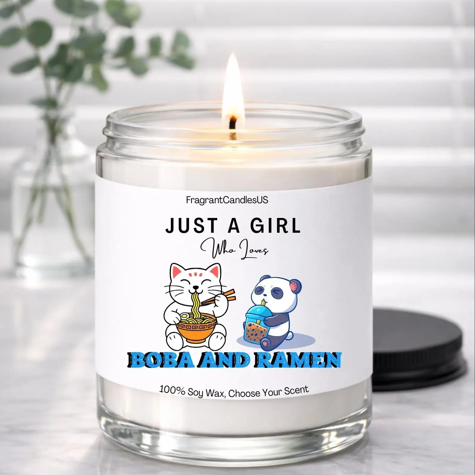 Fragrance Scented Wax Candles - FragrantCandlesUS Smokeless Cozy Household Candles, Honeysuckle Jasmine/Boba/Ramen Aromas, 24-Month Freshener, Christmas Home Decoration, Kawaii Anime Room Accent, Ideal Gift for Girlfriends, Panda-Themed Home Supply, Best,