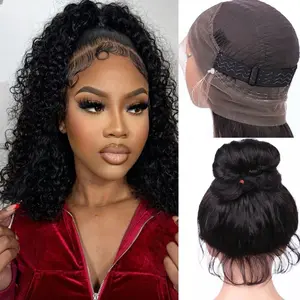GK Hidden Strap Water Wave 360 Glueless Wigs Human Hair Pre Plucked Bleached Konts Skinlike HD Lace Frontal Wigs Human Hair with Drawstring 200 Density Natural Hairline Human Hair Wigs for Women 26 inch