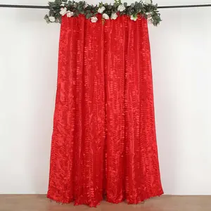 Red 3D Leaf Petal Taffeta Backdrop Drape Curtain, Photo Booth Event Divider Panel With Rod Pocket - 8ftx8ft