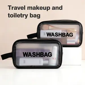 Waterproof Cosmetic Bag ,Toiletry Bag, Storage Bag,Portable Travel Pouch with Zipper, Vinyl Plastic Organizer Storage for Men and Women (Black-M)
