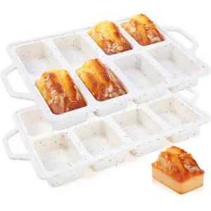 2 count Mini Loaf Pans with Metal Reinforced Frame, Nonstick Small  Bread Pans for Baking, 8 Cavity  Meatloaf Pan (Cream)