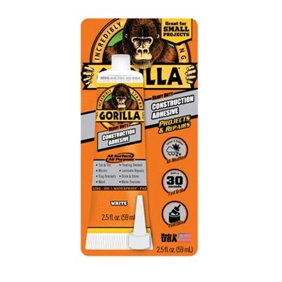 212 MAIN Gorilla Glue 8020002, 2.5 oz Construction Adhesive for Home Improvement, Building Supplies, Roofing & Flooring