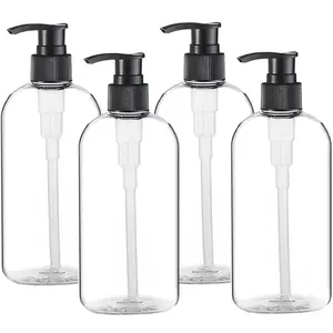 Empty Plastic Pump Bottles Dispenser 4 Pack 16oz 500ml Portable Clear BPAFree Cylinder Shampoo Lotion Hand Pump Bottle Durable Refillable Containers