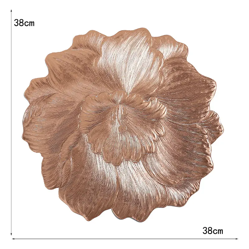 Traditional Floral Camellia Plastic Placemats - 38cm x 38cm PVC Tableware, Solid Bottom, Hot Stamping, Heat Resistant, Anti-Fouling, Gold Western Dining Table Mats for Wholesale Kitchen Decor, Irregular Shape, Solid Pvc