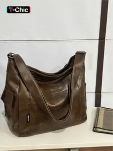 Vintage distressed leather crossbody bag, large capacity, unisex shoulder bag, casual and simple everyday commuter bag, suitable for work, school, commuting, shopping, business trips, and everyday accessories, Casual Crossbody Bags