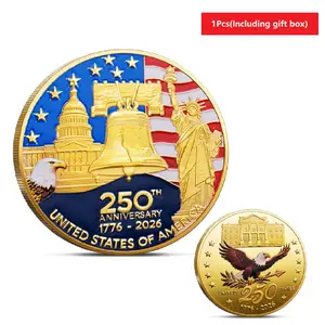 U.S. 250th Anniversary Themed Commemorative Coin — Gold-Plated American Independence Challenge Coin, a patriotic collectible souvenir designed for veterans and history collectors