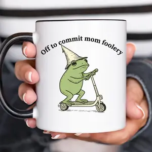 Mama Frog Mug, Off to Commit Mom Foolery Mug, Funny Frog Scooter, Gift For Mom, Funny Mama Mug, Pregnancy Announcement Mug, New Parent Gift