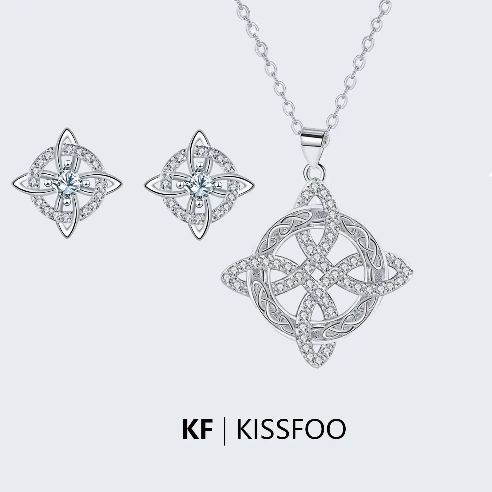 KISSFOO Celtic Design Witch Knot Matching Earrings Necklace Set Hecate Blessing Accessories Gift For Female