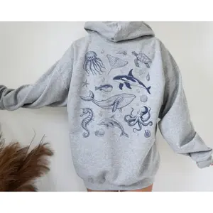 Underwater Sea Animal Words on Back Sweatshirt or Hoodie, Ocean Life Sweatshirt, Beach Hoodie, Save The Shark, Oversize Hoodie, Animal Lover