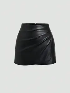 Women's Solid Color Sexy Tight Fitted PU Leather Mini Skirt, Short, Stylish and Comfortable, Perfect for Casual and Party Wear