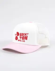 BRIXTON Cherry Womens NetPlus® Trucker Hat, Pink & White BRIXTON Cherry Womens NetPlus® Trucker Hat, Pink & White