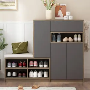 2-in-1 Shoe Storage Bench with Cabinets | Padded Seat & Adjustable Shelves | Space-Saving Entryway Furniture in Modern