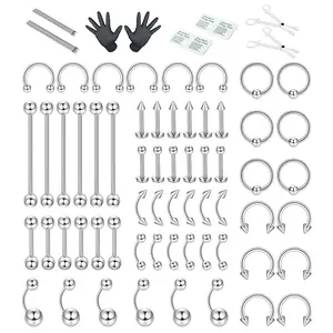 OIDEA Body Piercing Tool Kit Set 14G 16G 316L Stainless Steel Belly Tongue Eyebrow Lip Nose Ring Needle Clamp Body Jewelry 60PCS