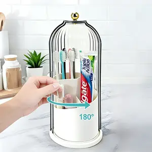 Bathroom Countertop Organizer-Christmas Surprise Gift,360° Rotating Toothbrush Holder,Dustproof Makeup Brush Holder with Lid,Hygienic Dust-Proof Toothbrush Holder,Rotating 3 Slots Bathroom Organizer,Functional Bathroom Caddy,Makeup Brush Organizer