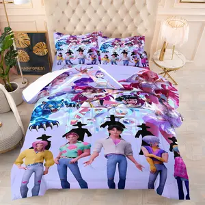 K-Pop Anime Group Comforter Set, 1 Quilt + 1/2 Pillowcases, High Definition Print, Soft Breathable All Season Bedding, Idol & Blue Tiger Pattern, Bed Linen for Teens Bedroom Dorm Apartment Decor