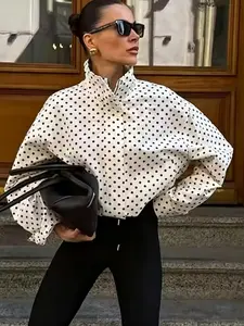Women's Polka Dot Print Short Coats Elegant Women Long Sleeve Top Outerwear Office Ladies Casual Trendy Outerwear Bomber Jacket Womenswear