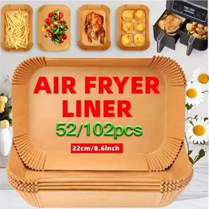 Pre-cut air fryer liners, 22x14 cm. Fit dual-basket fryers, heat-resistant, disposable. Bulk pack for home/commercial use. Easy-clean, durable Bakeware accessory, Baking Accessories