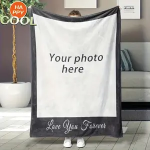 Personalized Custom Photo Prints Flannel Fabric Blanket - 1pc Cooling, Soft Texture Multipurpose Throw for Living Room Sofa, Indoor Use - Ideal Holiday Gift, Home Decoration