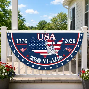 USA 250th Anniversary Polyester Semicircular Flag, 1776-2026 Patriotic Bunting Flag, 4th Of July Independence Day Outdoor