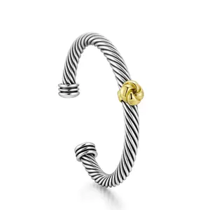Mytys Cuff Cable Bracelets for Women Two Tone Twisted Cable Wire Adjustable Stainless Steel Mixed Metal Cuff Bracelets Durable Stylish Open Cuff Design