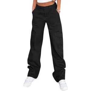 Lepunuo Cargo Pants for Women High Waisted Casual Pants Baggy Stretchy Wide Leg Y2K Streetwear with 6 Pockets