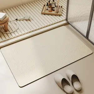Super absorbent quick drying diatomaceous earth bath mat - anti slip soft bathroom, kitchen and indoor floor mat, simple line pattern design | Durable diatomaceous earth material (customizable)