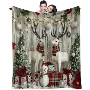 Christmas Reindeer & Snowman Printed Blanket - Perfect Gift for Xmas Lovers, Decor for Sofa/Bed, Must-Have for Cozy Leisure