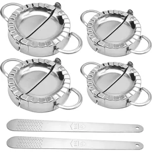 Stainless Steel Dumpling Maker Kit With Stuffing Spoon, Includes 2 count Small Dumpling Molds and 2 Large Ravioli Maker Press, Easy-tool for Dumpling Pastry Pie Making