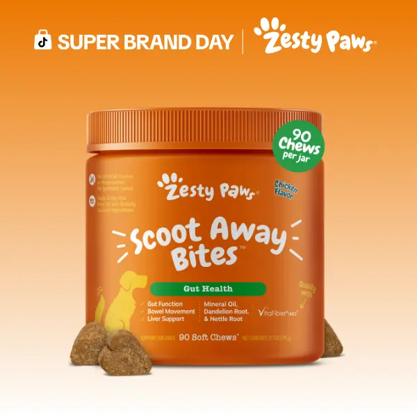 Zesty Paws Scoot Away Bites™ for Dogs Feeding - 90 Soft Chews with VitaFiber & Mineral Oil for Gut Health & Bowel Function Support