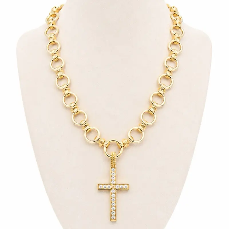 CZ Cross Carabiner Necklace