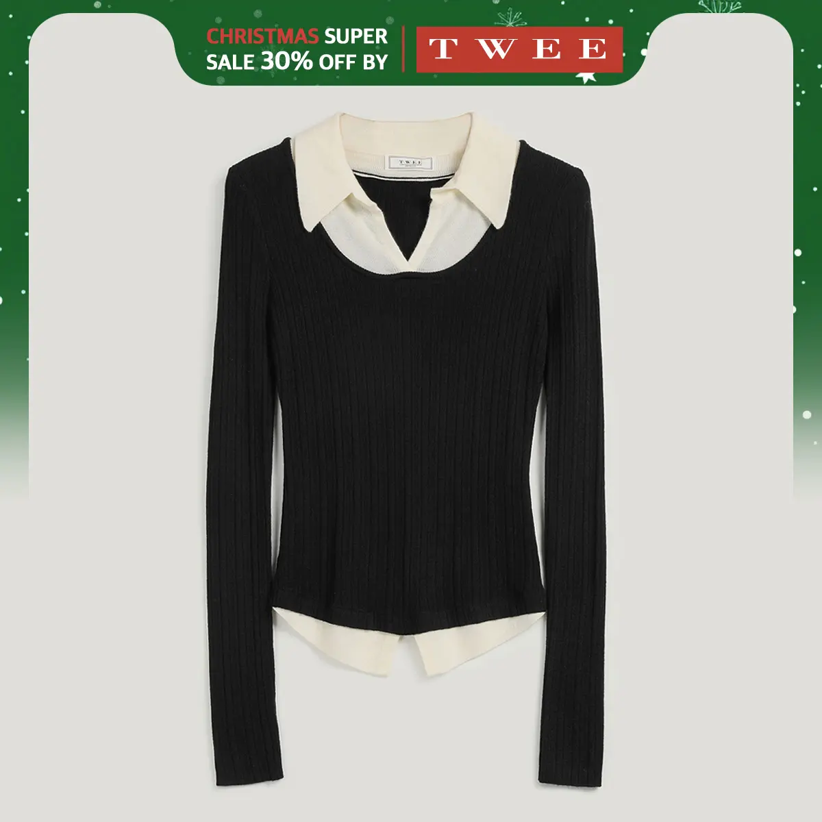 [TWEE] Bellot Two-Tone Layered Knit Long Sleeve Womenswear Knitwear Tops