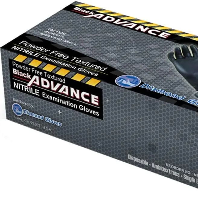 Diamond Gloves Black Advance Nitrile Examination Powder Free Gloves, Black, 6.3 mil, Heavy Duty, Medical Grade, 1000 gloves