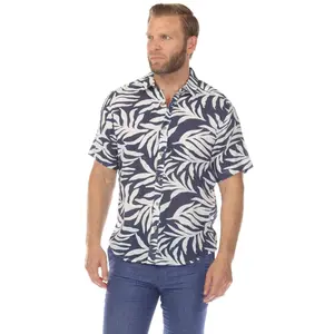 Button Down Cross Hatch with Tropical Leaf Design