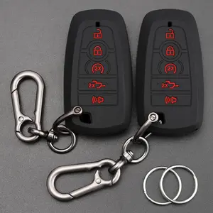 Keychain Set for 2026 2025-2017 Ford F150 F250 F350 F450 F550 F650 F750, 5 Buttons, Silicone Material, 2-Pack, Red Buttons, Black and Black