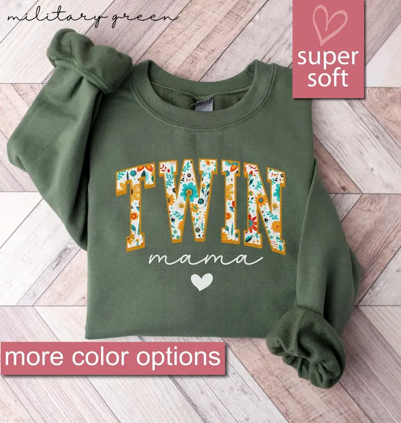 Floral Twin Mom Sweatshirt, Twin Baby Sweatshirts, Gift For Twin Mom, Girl Twins Sweater, Boy Twins Sweaters, Twin Mom Birthday Crewnecks